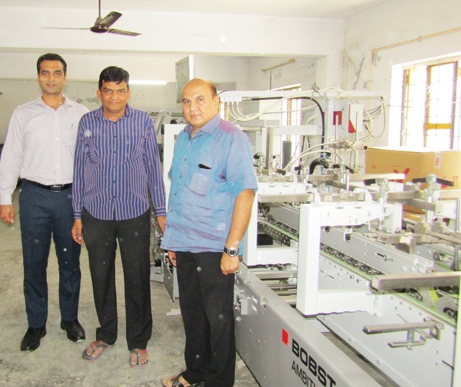 L to R: Suraj Sharma of Bobst, Rajesh Patel and Harshvadan Patel of Brahma Printpack