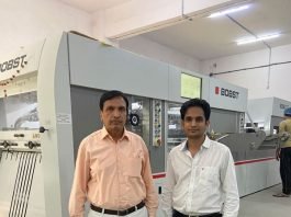 Sushant Packaging's Shrikant Nagmote and Sameer Nagmote with the Bobst Novacut 106 E 3.0 die-cutter