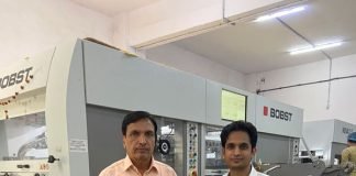 Sushant Packaging's Shrikant Nagmote and Sameer Nagmote with the Bobst Novacut 106 E 3.0 die-cutter