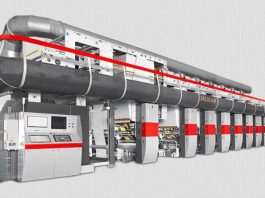 The new generation Pelican Solomark 6450 gravure press to be demonstrated on 12 August running at 450 meters a minute Image Pelican
