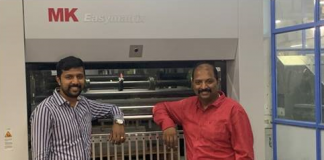 V R Sharath and V R Bharath from Ravi graphics with the MK Easymatrix 106 CS diecutting equipment