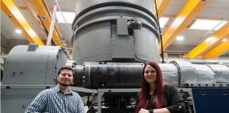 L-R Patrick Rachinger, product group manager, and Sophie Pachner, R&D Engineer posing with the reactor at Erema Photo: Erema