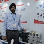 Amarpreet Singh, managing director of Falcon vacuum pumps & systems standing with its newly launched CNZ 140 DVVL Photo: PSA