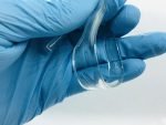 Highly transparent and flexible strand of the bioplastic. Photo credit: Lorenz Manker
