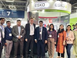 The Esko and Zircon teams after the deal announcement at the Esko stand at LabelExpo India 2022. Photo PSA