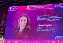 Luciana Pellegrino, president of the World Packaging Organization making the keynote presentation at the 11th Elite Conference on Specialty Films and Flexible Packaging in Mumbai on 30 September 2024 Photo HyeJeong Ahn