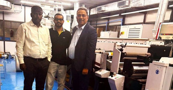 L-R Mr G Perumaran Nadar, Service Manager (West), FIG, Mr Sahil Chopra, Director, MBR Flexibles Ltd, and Mr Gourav Roy, MD, FIG at MBR Flexibles’ unit where the Mark Andy presses are installed (1) FIG