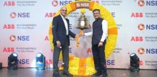 Sanjeev Sharma, Country Head and Managing Director, ABB India (Left) and Ashishkumar Chauhan, MD & CEO of NSE (Right) at the Bell Ringing Ceremony Marking ABB India's 30 Years of NSE Listing