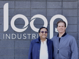 File photo of Arvind Singhania, chairman and CEO of Ester Industries, and Daniel Solomita, founder and CEO of Loop Industries at Loop’s head office in Terrebonne, Quebec, Canada., after the JV was formed