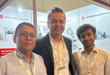 LtoR: Praveen Bansal, Super Plastic, Anuj Sahni W&H, and Aryaman Bansal Super Plastic at the W&H stand at the Elite Specialty Conference on Films and Flexible Packaging September 2025 Photo PSA