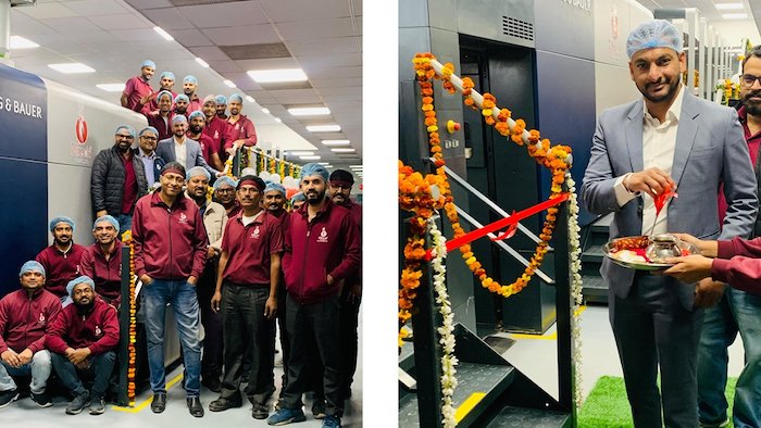 Above left: The Miracle Group team in front of the new Rapida 105Above right: Official inauguration – Amit Agarwal with the Rapida 105 Photo K&B