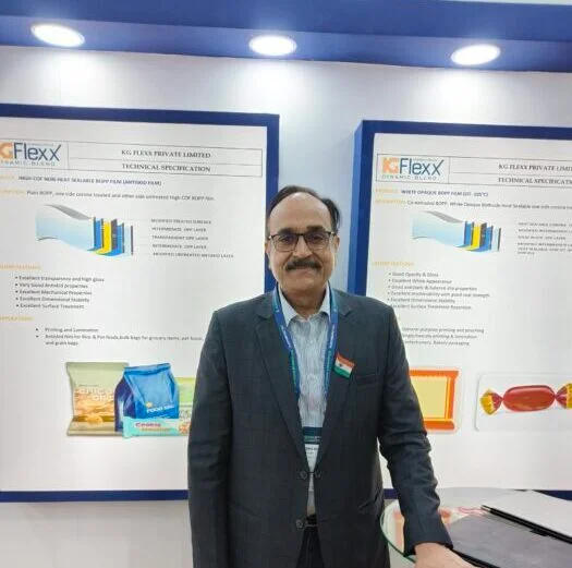 Dharmendra Mishra, director of the Ahmedabad-based KG Flexx at PlastIndia. Photo PSA Dharmendra Mishra, director of the Ahmedabad-based KG Flexx at PlastIndia. Photo PSA