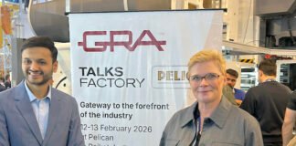 Pelican director Vasu and GRA secretary Stephanie Dhami at the Pelican stand in Hall 7 at PlastIndia 2026 Hall 7 Photo PSA