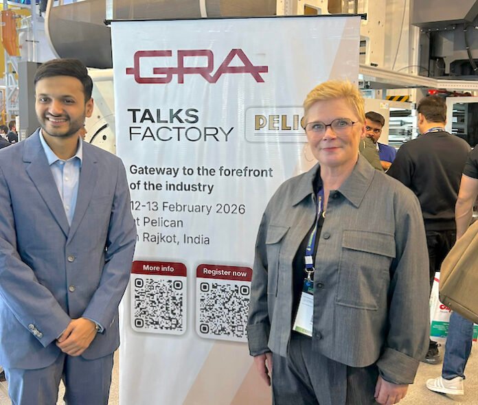 Vasu&Stefani at PlastIndiaWeb700 Pelican director Vasu and GRA secretary Stephanie Dhami at the Pelican stand in Hall 7 at PlastIndia 2026 Hall 7 Photo PSA