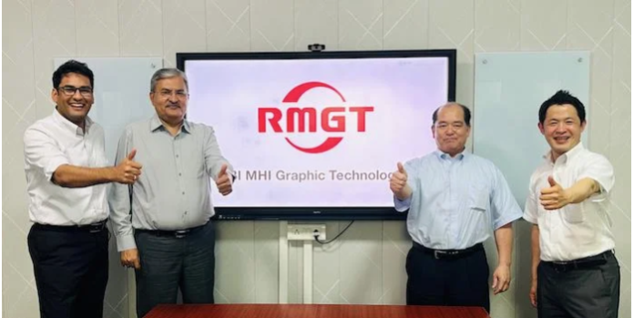 L – R Toshiyuki Ishibashi (India Incharge) assistant manager International Sales and India incharge, RMGT, Takafumi Tanimoto, Divisional deputy general manager, Sales and Service, and member of the board RMGT, Vinay Kaushal, director, Provin, and Akshay Kaushal, executive director Sales, Provin Photo Provin