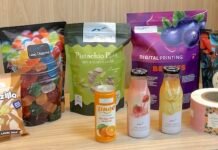Examples of Leap Digital's pressure–sensitive labels, sleeves and pouches Photo PSA