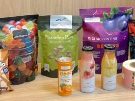 Examples of Leap Digital's pressure–sensitive labels, sleeves and pouches Photo PSA