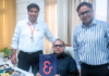 Four K&B Rapida 106 sheetfed offset presses for Noida’s Keshoram Manufacturing (L-R) Shiv Singh Chauhan, vice president of Keshoram Manufacturing, and Vikas Goyal, managing director of Keshoram Manufacturing, alongside Shashank Surana, executive director of Indo Polygraph Machinery, at the contract signing