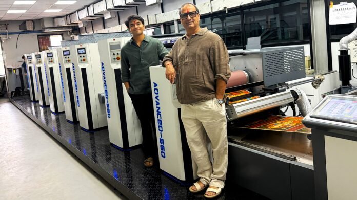 Rakesh Patel and his son Rishan Patel alongside the WJPS Advanced 560 at Wanjie India’s demo center in Ahmedabad