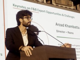 Arzad Khambatta, director Rasna presenting the keynote at the FoodTekPack conference in Gandhinagar alongside the Indusfood exhibition on 25 July 2026 Photo PSA
