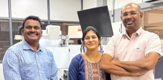 (L to R) Suresh Murugesan, regional director - South India & Sri Lanka, FIG, Sheela Gowri Arun and Arun Tenzing alongside Rhyguan SMART-450 with Luster LabelMaster