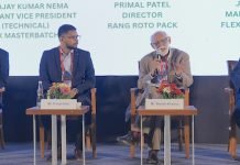 (L-R) Jainam K Shah, managing partner, Flexure Print N Pack; Primal Patel, director, Rang Roto Pack; Naresh Khanna, founder, Ipp Group; Kirti Panchal, director, Echaar Equipments at the FoodTekPack Conference 2026.
