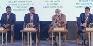 (L-R) Jainam K Shah, managing partner, Flexure Print N Pack; Primal Patel, director, Rang Roto Pack; Naresh Khanna, founder, Ipp Group; Kirti Panchal, director, Echaar Equipments at the FoodTekPack Conference 2026.