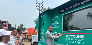 Goutham Jain, Director General, APR Bharat, cutting ribbon and launching 'Bottle Ki Recycle Yatra' campaign - a unique onground awareness and collection initiative to educate people about value of recycling PET b