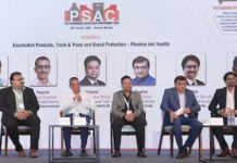 The Counterfeit Products, Track & Trace and Brand Protection Pharma and Health session at the PSAC Conference in Mumbai on 9 October 2026. L to R: Forensic expert Dr Keshav Kumar, Dr Amarnath Sugumaran of Cipla, Sharad Chandok of Glenmark Pharmaceuticals, Bhupesh Kumar Mittal of Bayer Consumer Health, Tejas Tanna of Printmann Group, Ravi Vijaykumar Shinde of Avery Dennison India, and Bhrigav Jain of Monarch Graphics Photo PSA
