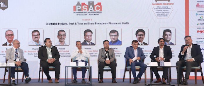 IMG_2604BiologicspanelWeb700x144 The Counterfeit Products, Track & Trace and Brand Protection Pharma and Health session at the PSAC Conference in Mumbai on 9 October 2026. L to R: Forensic expert Dr Keshav Kumar, Dr Amarnath Sugumaran of Cipla, Sharad Chandok of Glenmark Pharmaceuticals, Bhupesh Kumar Mittal of Bayer Consumer Health, Tejas Tanna of Printmann Group, Ravi Vijaykumar Shinde of Avery Dennison India, and Bhrigav Jain of Monarch Graphics Photo PSA
